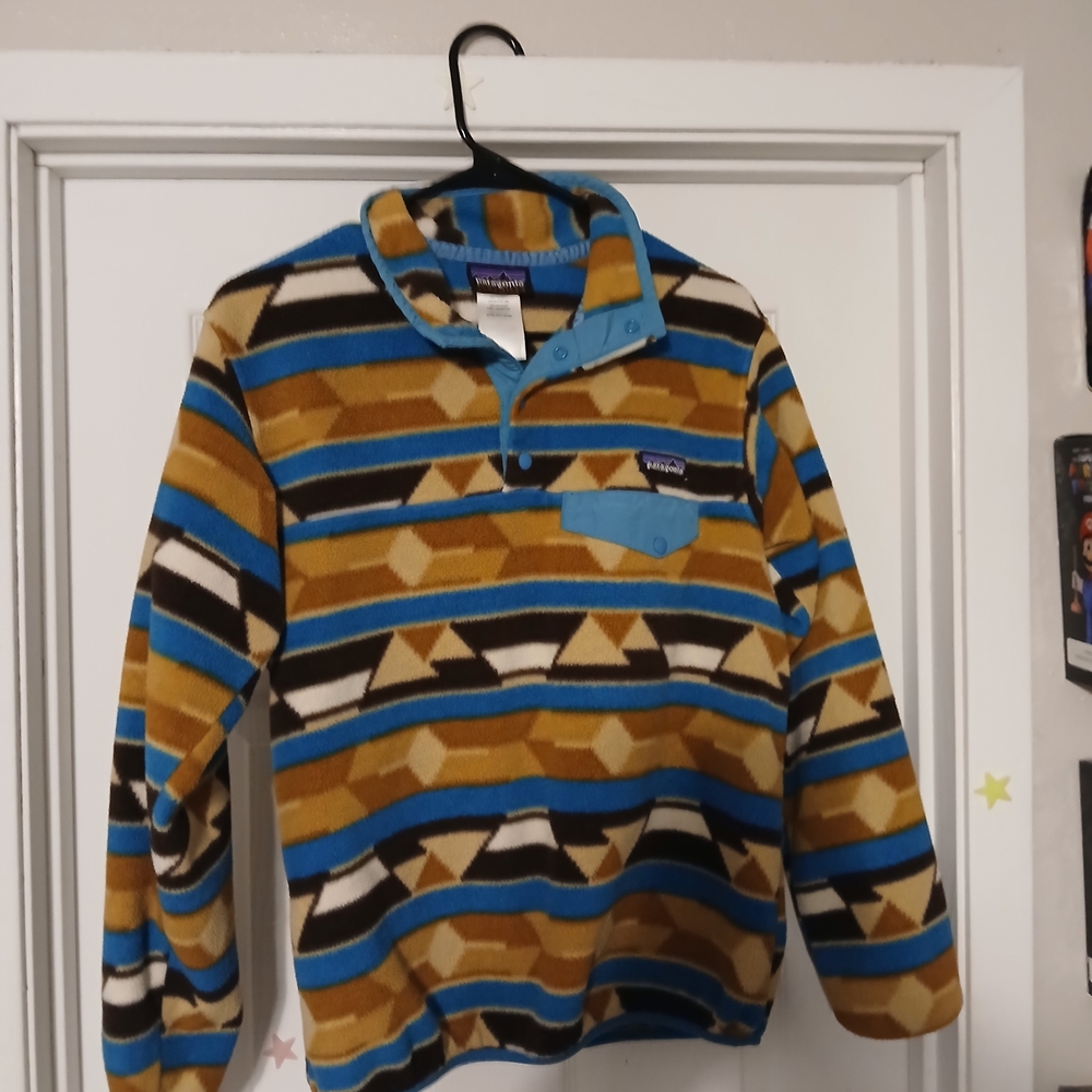 Patagonia Geometric Fleece Aztec Snap  Pullover Womens Size S